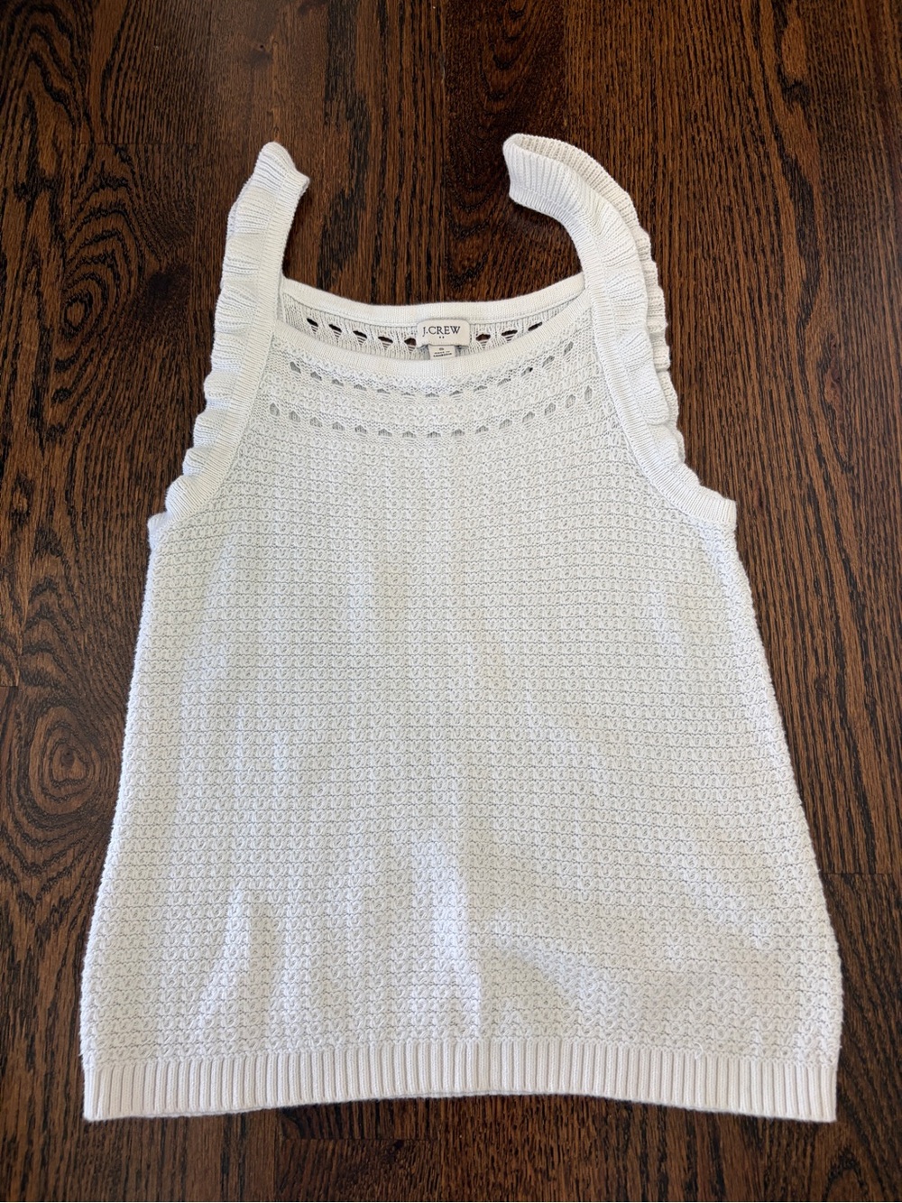100% cotton J. Crew Women's White Knit Ruffle Strap Tank
